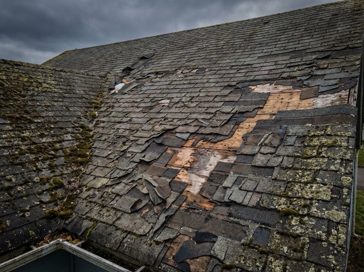 Damaged roof before replacement